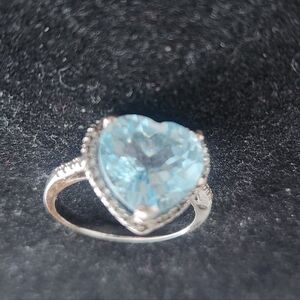 Heart Shape 7 3/8 Ct Natural Blue Topaz Diamond Wedding Ring 925 Sterling Silver